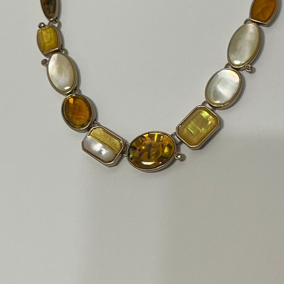 Fall inspired Yellow Orange Brown and Mother of Pearl Necklace 19" - Picture 9 of 9